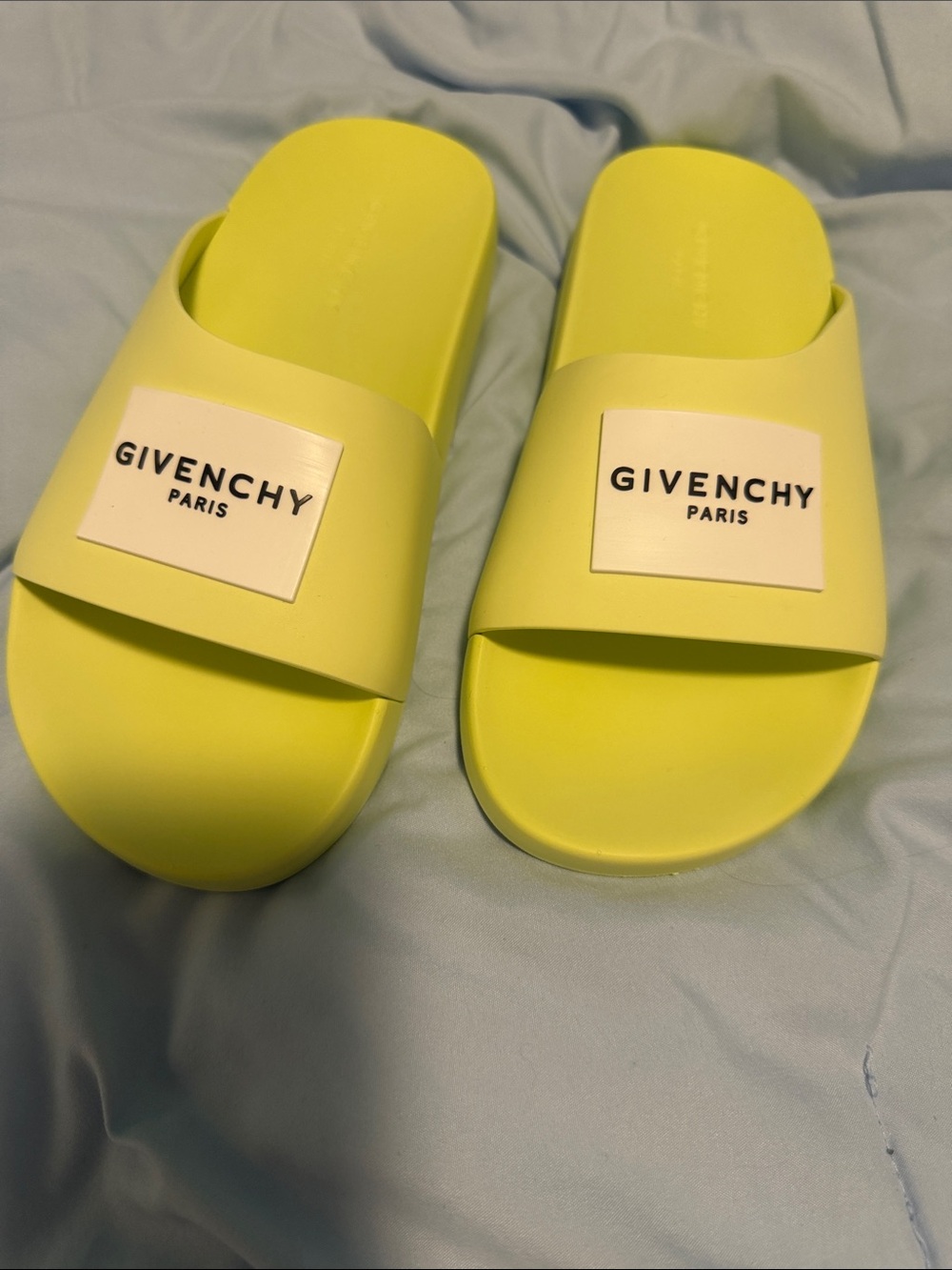 Givenchy Neon Lime Logo Slide Sandals